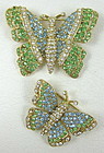 Beautiful Ciner Peridot & Aqua Butterfly Pins