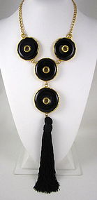 Unusual Kenneth Jay Lane Black & Gold Tassel Necklace