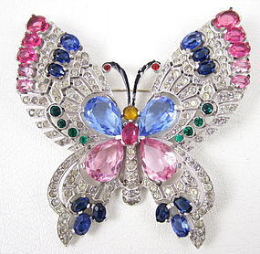 Rare Mazer Pave Multi Color Rhinestone Butterfly Pin
