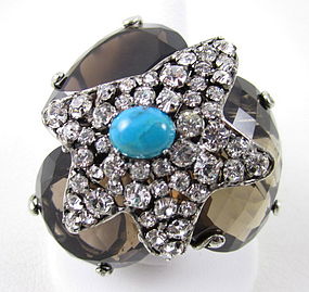 Gorgeous C&D Topaz and Crystal Statement Ring