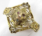 Gorgeous Victorian Gold Fill Garnet Eye Lion Bracelet
