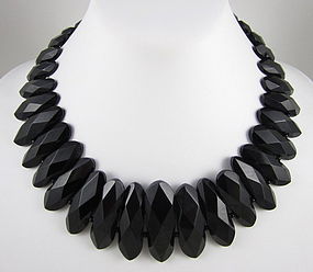 Elegant Faceted Whitby Jet Victorian Bib Necklace