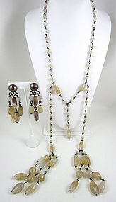 Vintage Giorgio Armani Beige Bead Necklace & Earrings