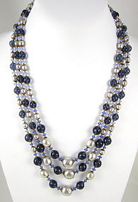 Lovely Miriam Haskell Blue Glass Bead Pearl Necklace