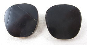Celia Sebiri Brass & Onyx Inlay Button Earrings
