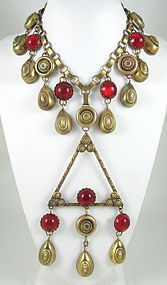 Stunning Joseff of Hollywood Brass & Glass Bib Necklace