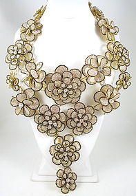 Over the Top Floral Rhinestone Bib Necklace & Earrings