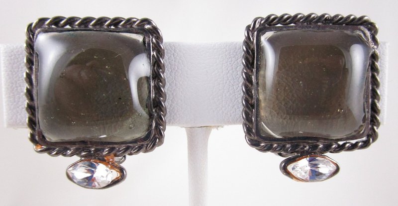 Lovely Chanel Inspired Gripoix Glass Gray Chiclet Earrings Item Lovely Chanel Inspired Gripoix Glass Gray Chiclet Earrings