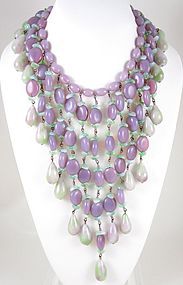 Outstanding Miriam Haskell Faux Lavender Jade Bib Necklace