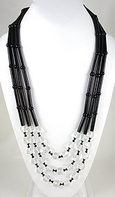 Elegant Pierre Cardin Black Glass Faceted Crystal Necklace