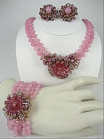 Gorgeous Pink Miriam Haskell Necklace Bracelet Earrings