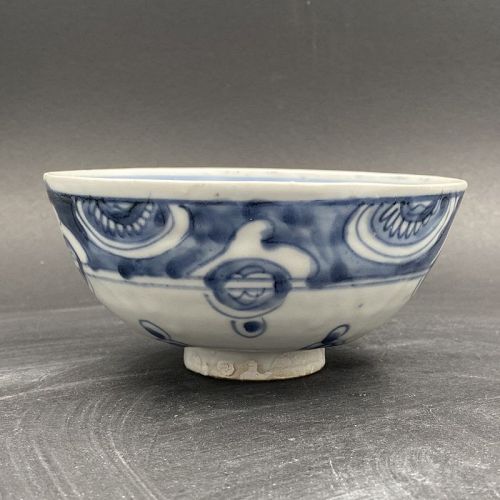 A Ming Dynasty Blue and White Bowl with Buddhist Wheels of Law Design