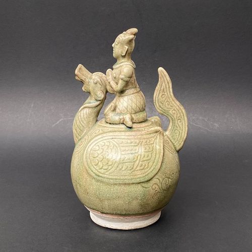 A 15th Century Thai Sawankhalok Celadon Glazed Ritual Ewer (Kendi)