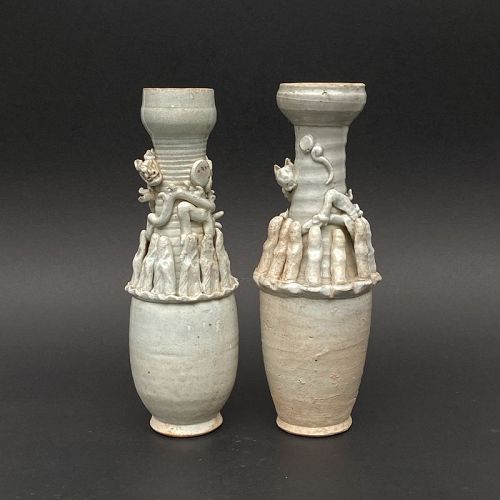 A Pair of Song Dynasty Qingbai Glazed Granary Vases.