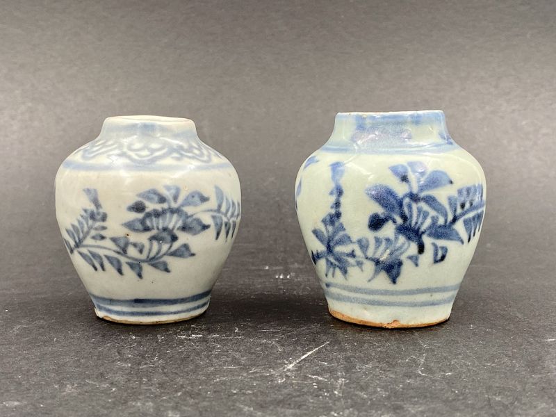 A Pair of Ming Dynasty Chenghua-Hongzi Blue and White Miniature Jars