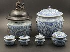 A Set of 6 Qing Dynasty Blue and White Sweet Pea Pattern Jars
