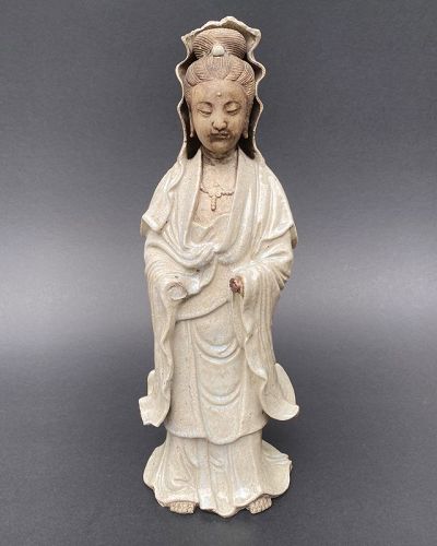 A 19th C. Japanese Porcelain Figure of Guan Yin Signed Mokubei Aoki
