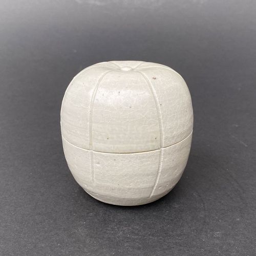 A Chinese Song Dynasty White Glazed Melon Shaped Covered Box.