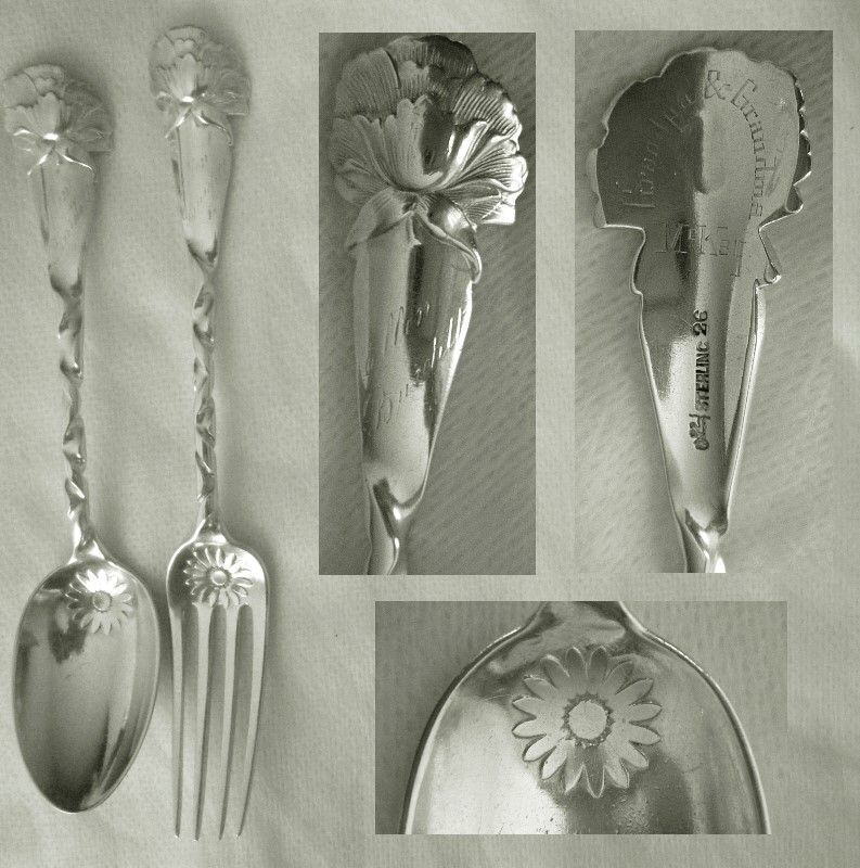 Whiting No. 26 &quot;Peony Twist&quot; Sterling Silver Youth Fork &amp; Spoon