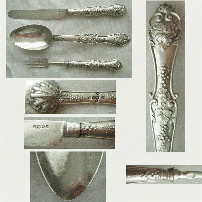 Taylor &amp; Perry 1833 &quot;Grape&quot; Sterling Silver Knife, Fork, Spoon