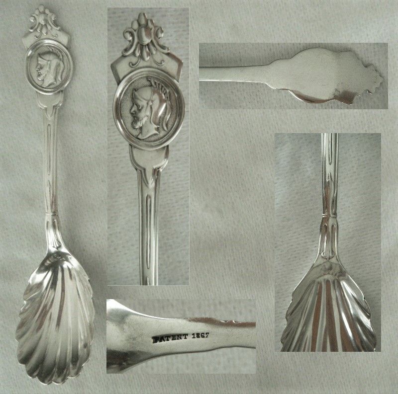 Philo B. Gilbert, NYC, &quot;Medallion&quot; Shell Bowl Coin Silver Sugar Spoon
