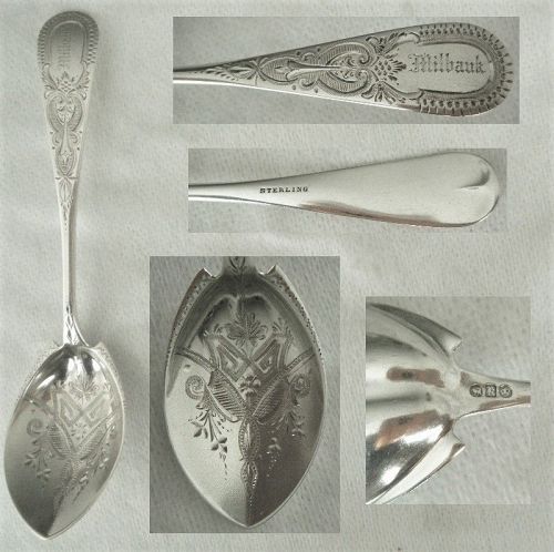 Peter Krider, Philadelphia, Bright Cut Sterling Silver Sugar Spoon