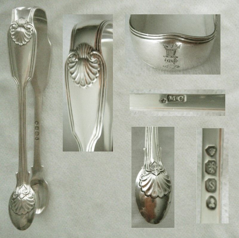 Mary Chawner, London 1833, Crested Sterling Silver &quot;Shell&quot; Tongs