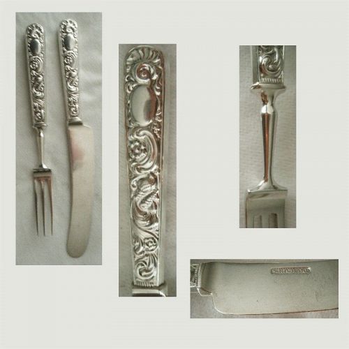 S. Richard NYC  19th Century Coin Silver Patterned Pickle Knife & Fork