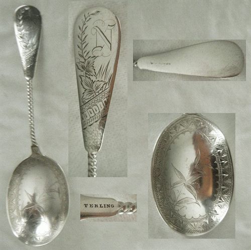 W.P. Jones (Towle) Engraved & Twist Handle Sterling Silver Berry Spoon