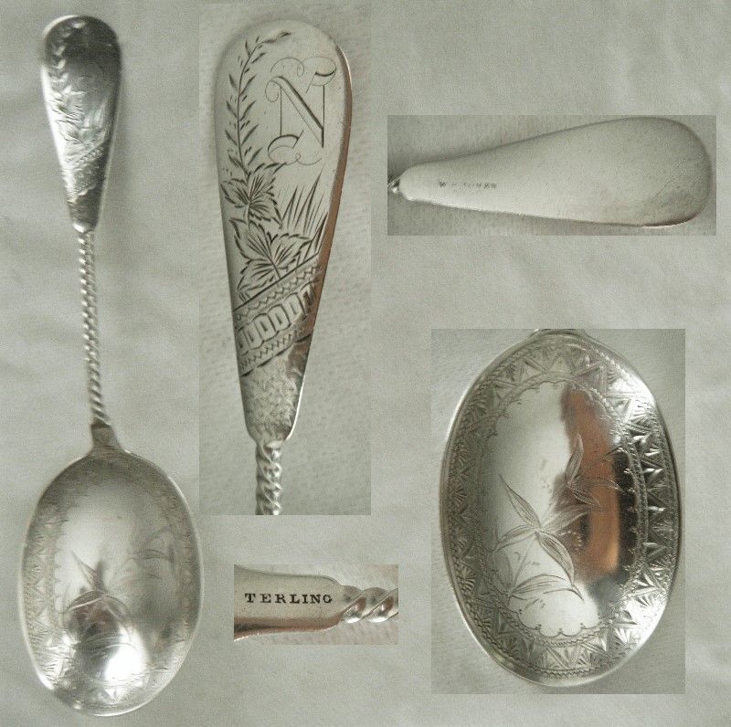 W.P. Jones (Towle) Engraved &amp; Twist Handle Sterling Silver Berry Spoon