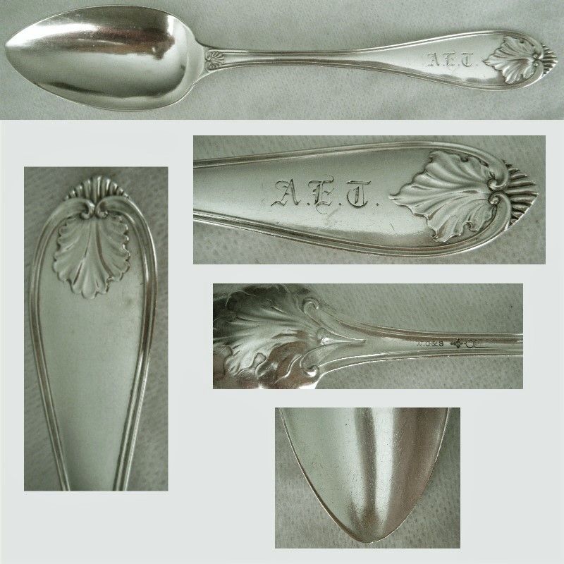 William Gale &amp; Son &quot;Leaf&quot; 1858 Coin Silver Table Serving Spoon