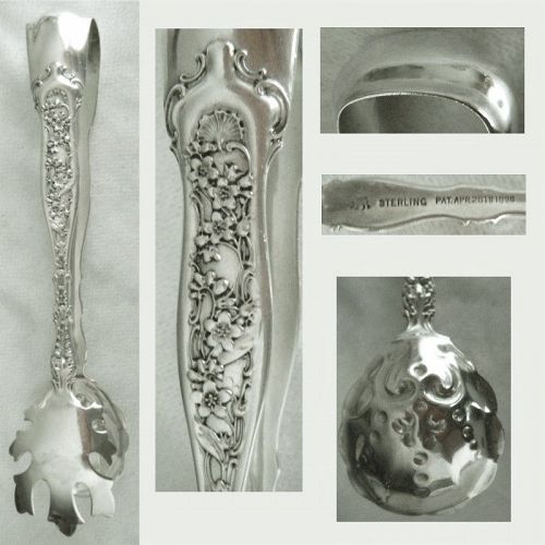 Whiting "Dresden" Large Solid Sterling Sterling Ice Tongs
