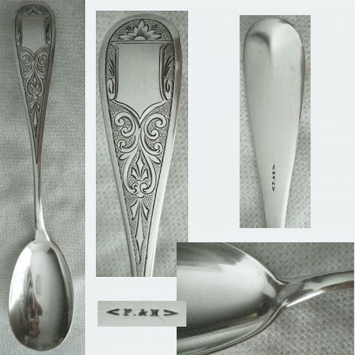 Farrington & Hunnewell 19th C. Engraved Coin Silver Preserve Spoon