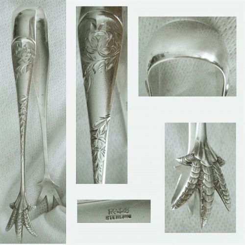 Gorham "Jac Rose" Engraved Large Sterling Silver Sugar Tongs