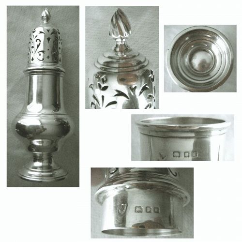 London 1932 Baluster Form Sterling Silver Sugar Caster or Muffineer