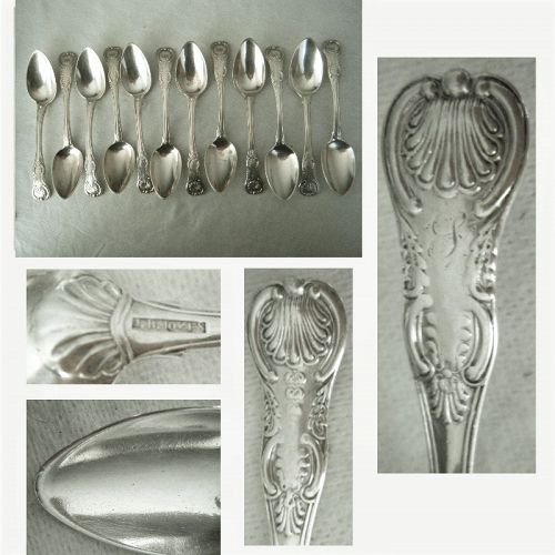 Twelve Matched J.B. Jones, Boston, "Kings" Coin Silver Teaspoons