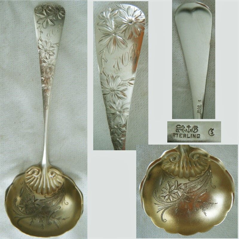 Gorham &quot;Chrysanthemum&quot; Engraved Aesthetic Sterling Silver Gravy Ladle
