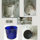 TB & S., Sheffield 1914, Sterling Silver Mustard Pot with Cobalt Inset