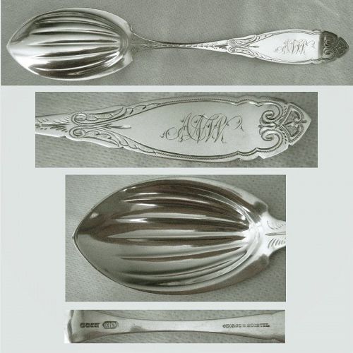 James Watts c. 1860 Large Bright Cut Coin Silver Serving Spoon