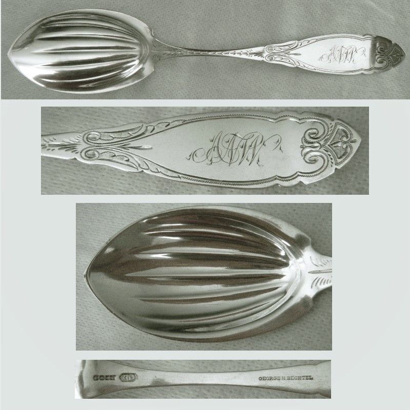 James Watts c. 1860 Large Bright Cut Coin Silver Serving Spoon