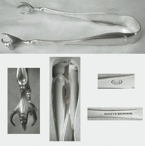 Shreve, Brown & Co., Boston, "Oval Thread" Sterling Silver Large Tongs