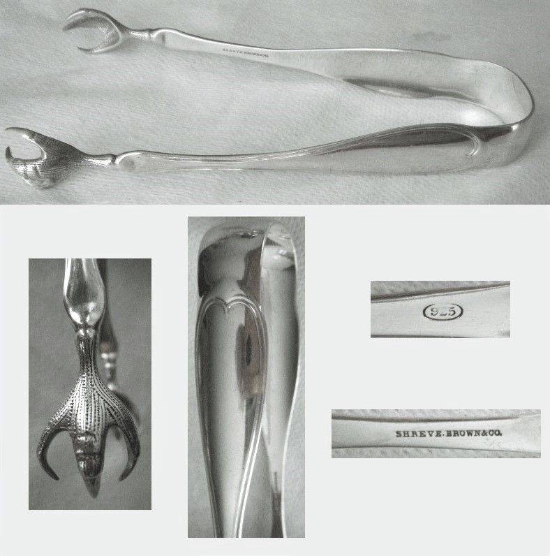 Shreve, Brown &amp; Co., Boston, &quot;Oval Thread&quot; Sterling Silver Large Tongs