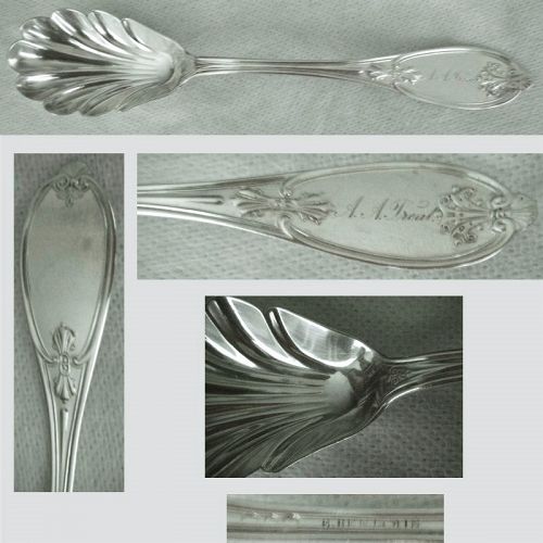 Reichel, San Francisco, "Olive" Coin Silver Shell Bowl Preserve Spoon