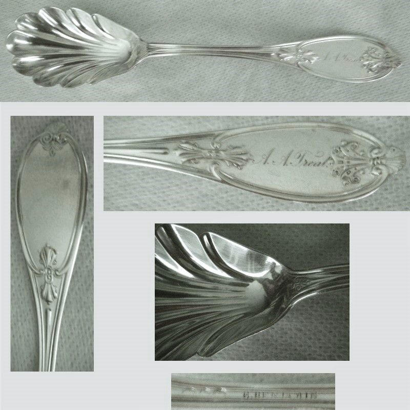 Reichel, San Francisco, &quot;Olive&quot; Coin Silver Shell Bowl Preserve Spoon