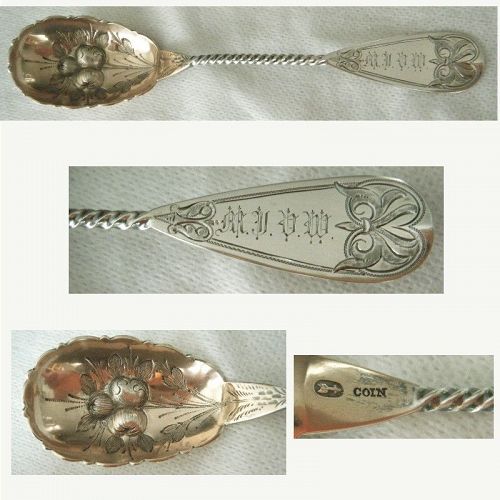 Schohay & Ludwig Philadelphia Coin Silver Twist Handle Preserve Spoon