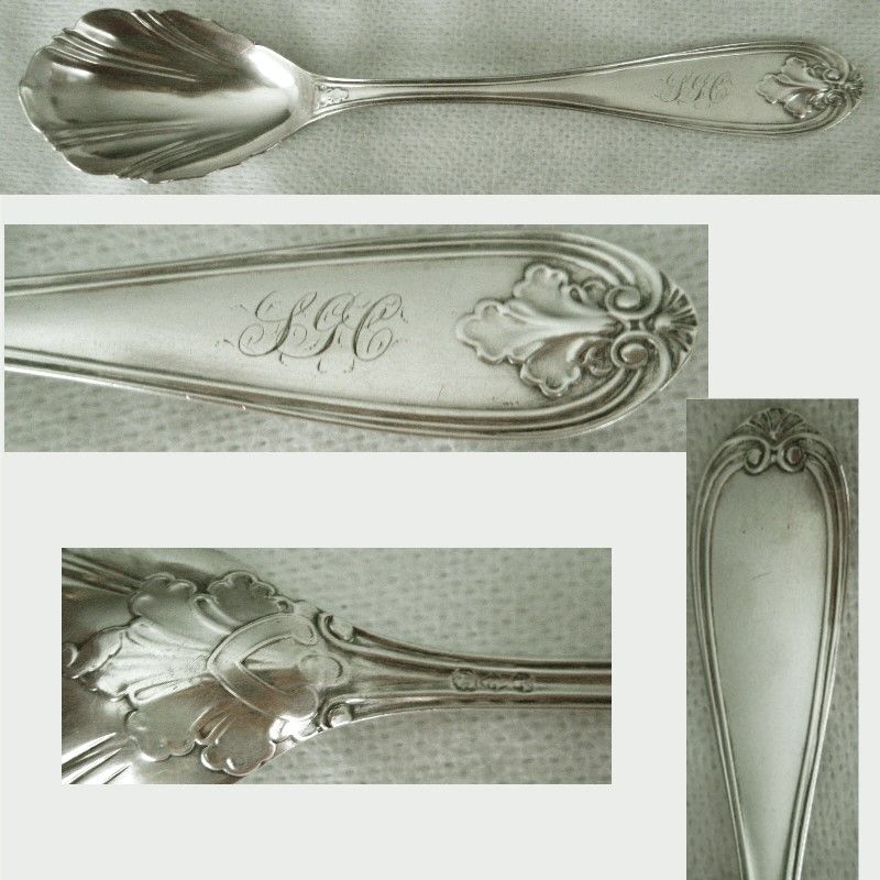 Albert Coles &quot;Leaf&quot; Coin Silver Preserve Spoon Shell Bowl