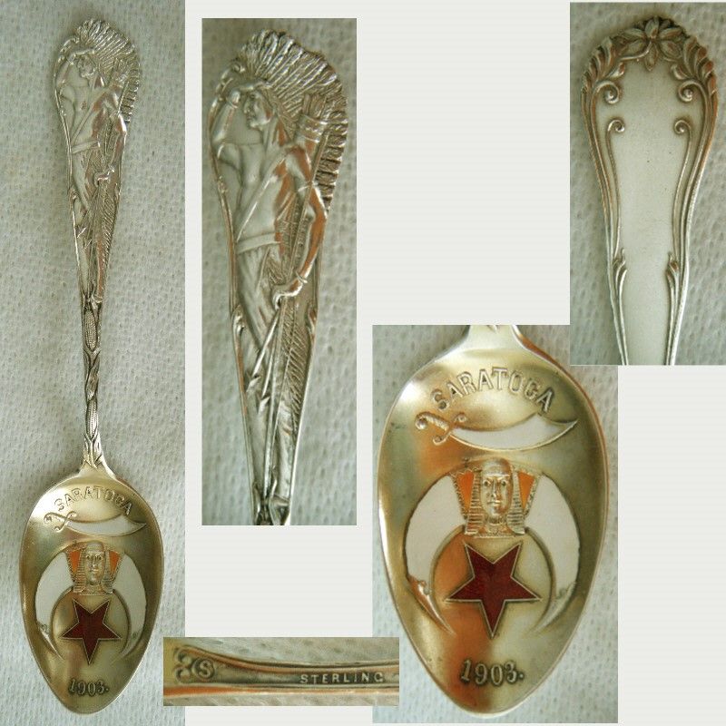 Shepard Shriners 1903 Saratoga Sterling Silver &amp; Enamel Souvenir Spoon