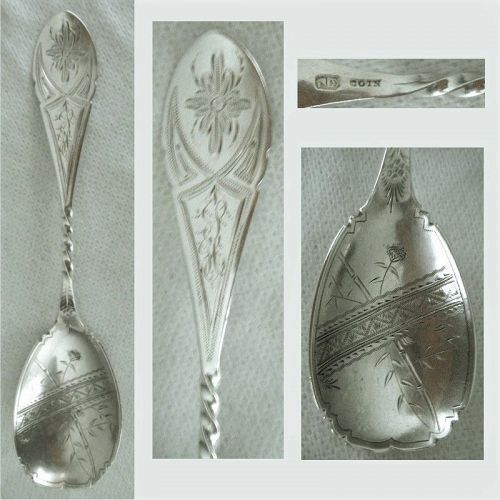 Watts, Philadelphia, Coin Silver Twist Handle Aesthetic Preserve Spoon