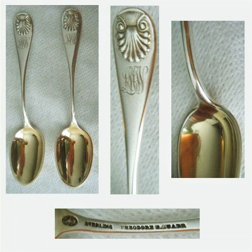 Two Durgin "Shell" Extra Fine Old Sterling Silver Coffee Spoons