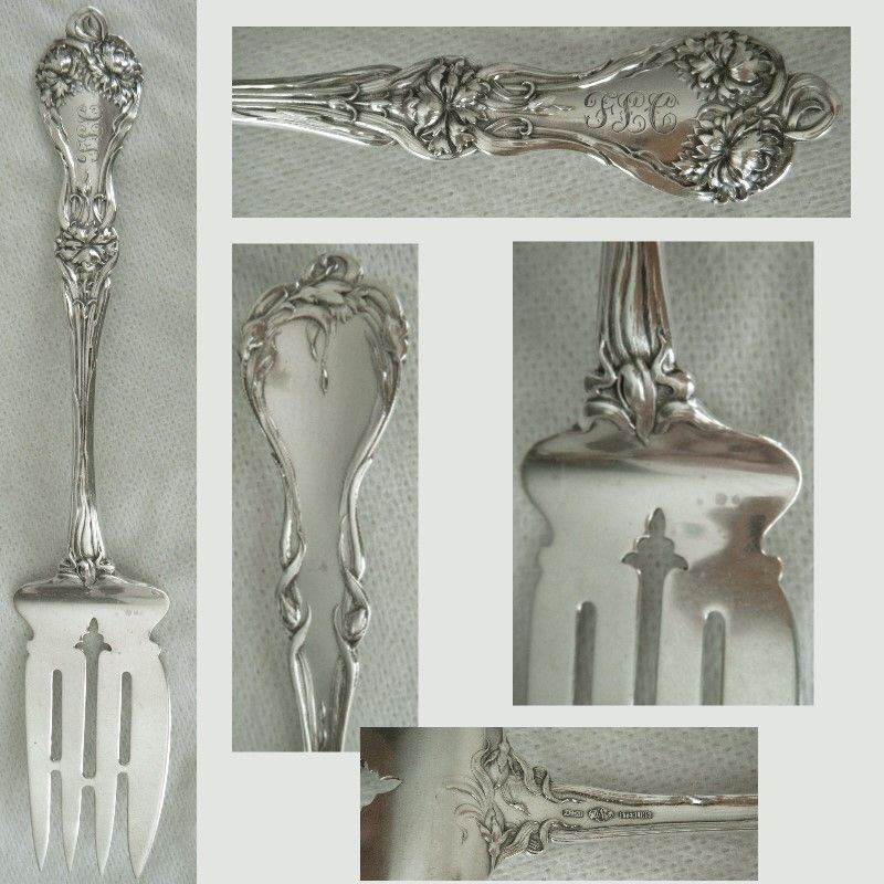 Alvin &quot;Majestic&quot; (Peony) Art Nouveau Sterling Silver Cold Meat Fork